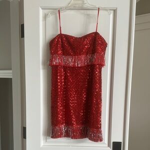 Red Sequin Fringe Dress